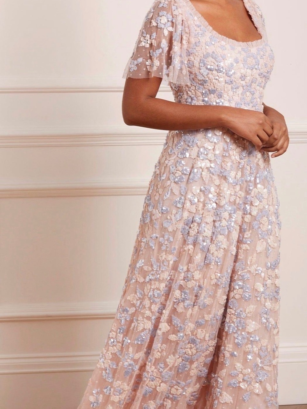Needle and Thread Mary Rose Scoop Embroidered Blush Pink Floral Evening Dress